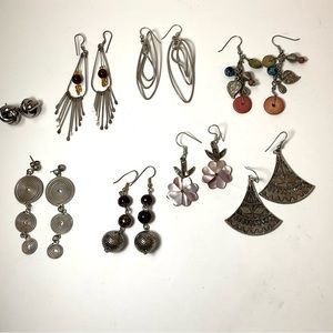 Fun pierced ear hanging earrings silver tone and one pair knots